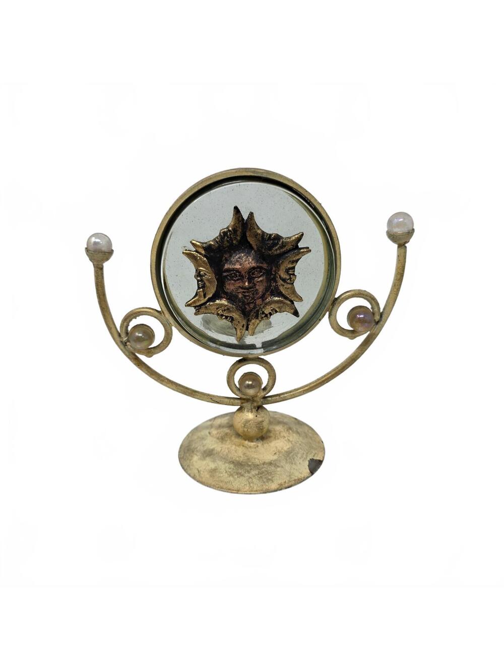 Vintage Celestial Sun Moon Candle Holder Glass Reflector Whimsigoth Decor